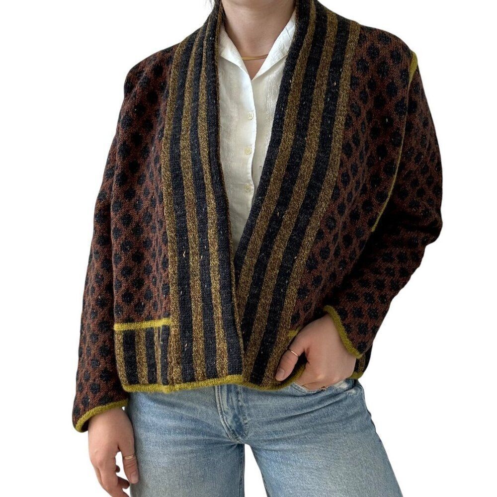 Vintage Lone Bullinger Danmark Hand Knitted Multicolor Wool Norwegian Cardigan - Picture 3 of 8